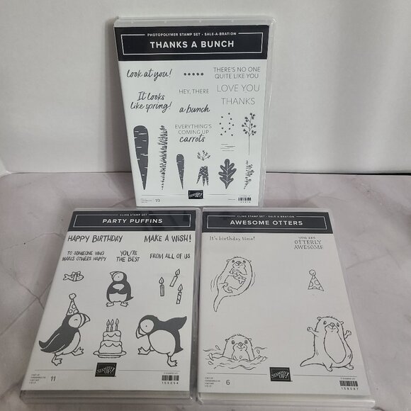 Stampin Up Awesome Otters - Party Puffins - Thanks A Bunch - Lot of 3 Stamp Sets - Picture 1 of 7